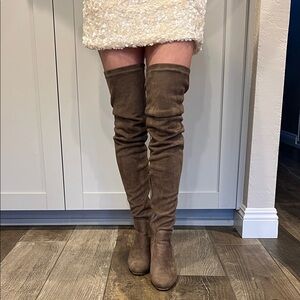 Over-the-Knee Suede Slouch Boots in Brown